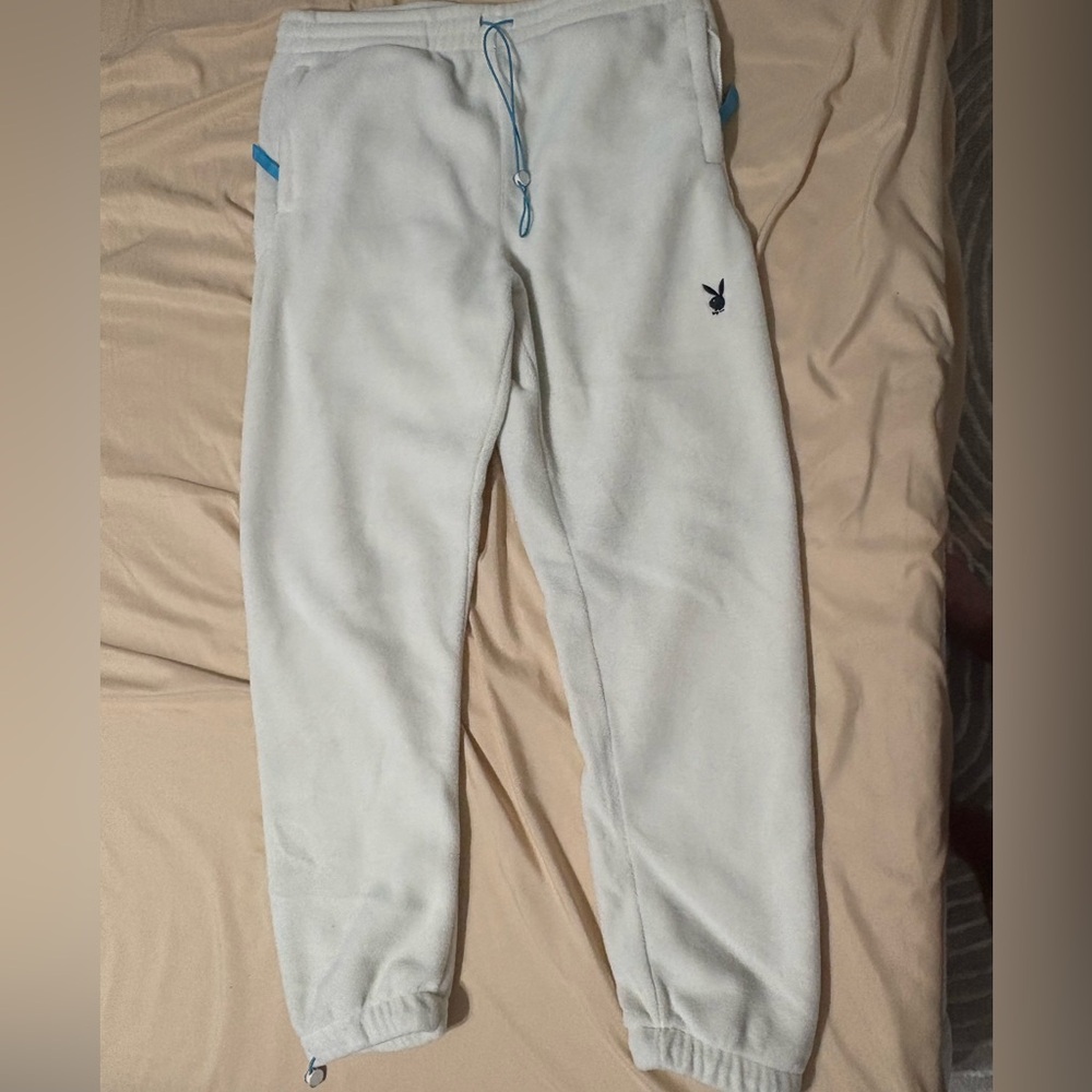 PLAYBOY White Joggers with Blue Details